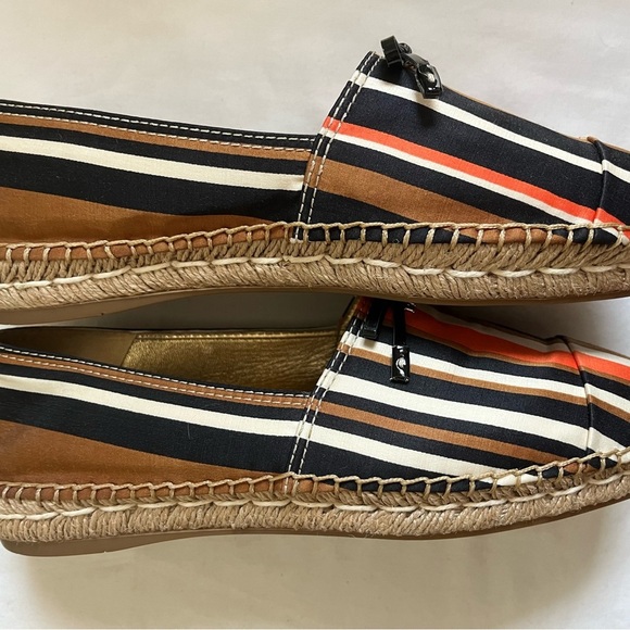 Prada Calzature Donna Tabacco/Arancio Striped Slip On Logo Espadrille Sz 38 NIB - Picture 12 of 16